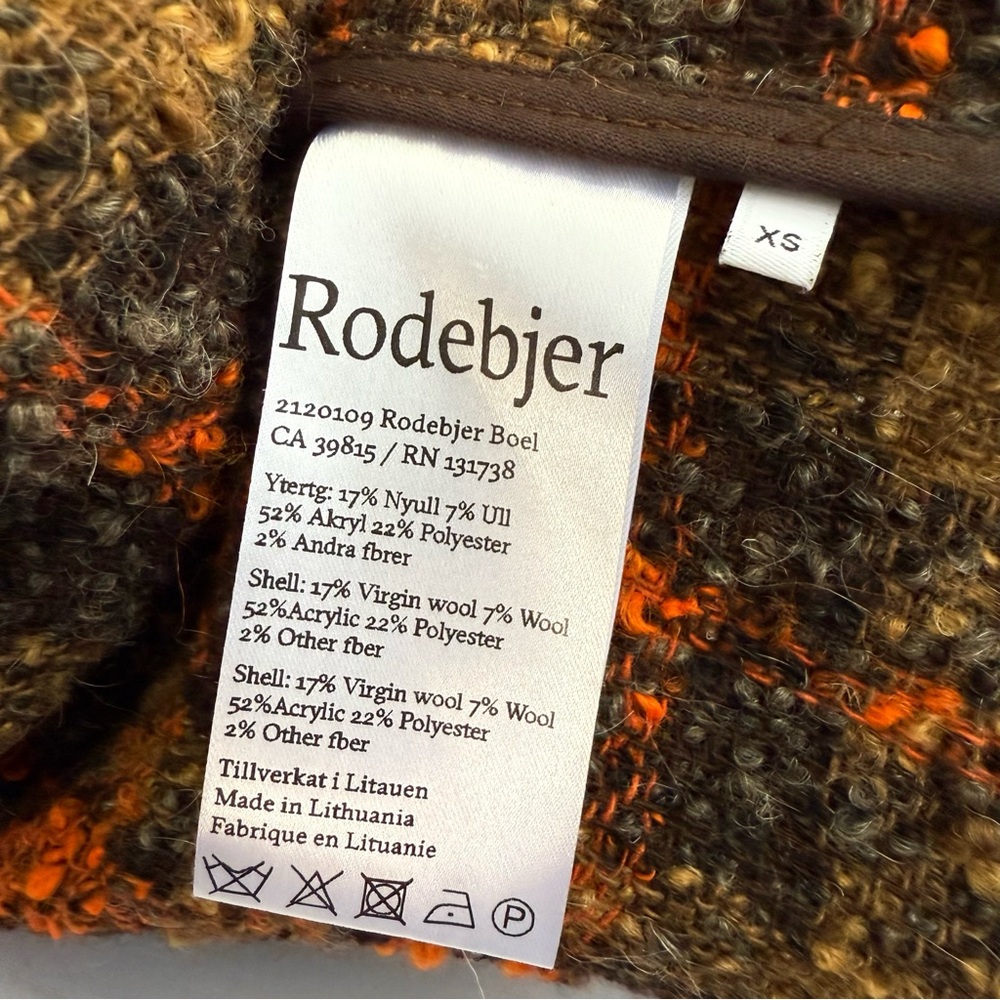 RODEBJER BROWN ORANGE GRAY PLAID COLLARED BUTTON UP BOEL BOUCLE TWEED JACKET - Picture 13 of 17